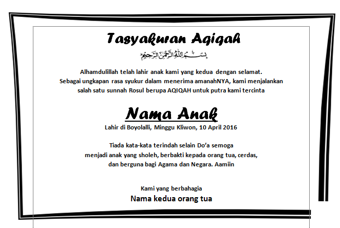 Contoh Tulisan Syukuran Aqiqah  Agung Id