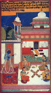 Krishna watching Ladies playing chauper, Bundi, a folio of Keshavadasa Rasikpriya poetry