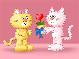Ilustración de pareja de gatitos con flor 