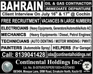 Oil & Gas project jobs for Bahrain - Free Recruitment