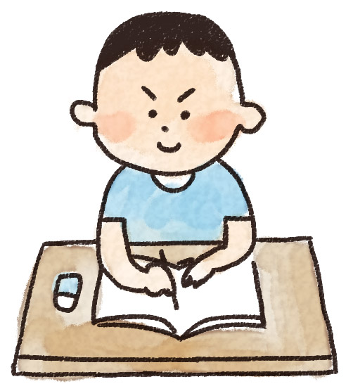 勉強をする男の子のイラスト 夏休みの宿題 ゆるかわいい無料