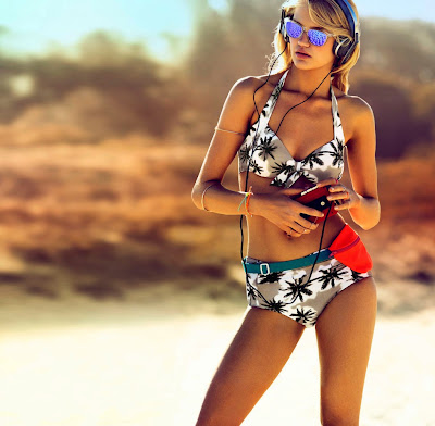 blonde hottie British model Rebecca Szulc hot sexy bikini body poses model for Seafolly Swimwear photoshoot