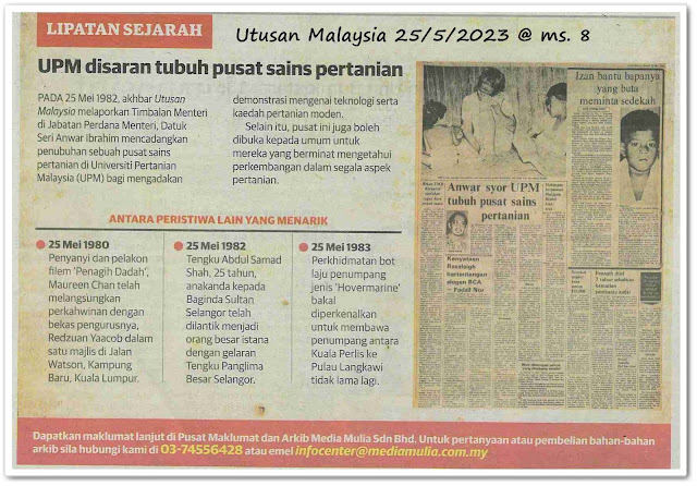 Lipatan sejarah 25 Mei - Keratan akhbar Utusan Malaysia 25 Mei 2023