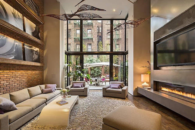 Living room of New York's Modern Townhouse With Loft Design