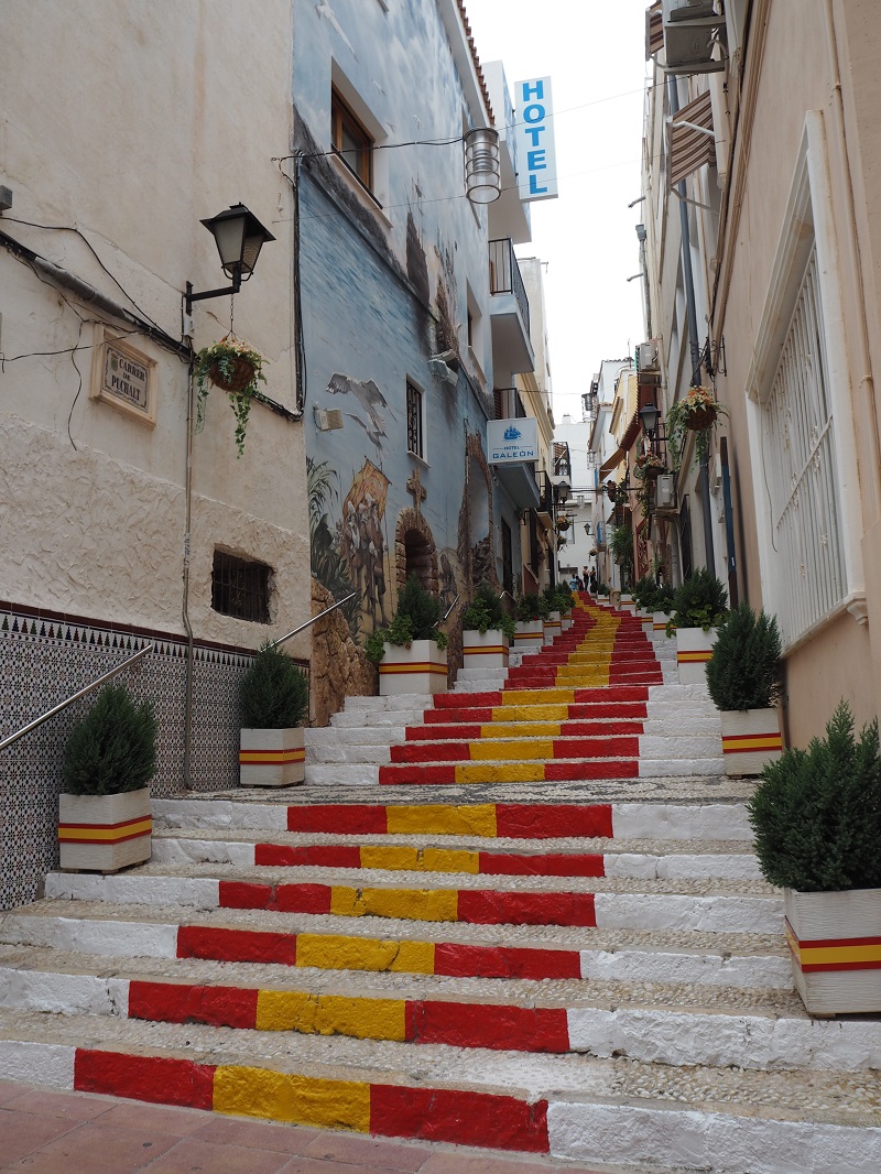 Red and yellow Spanish steps of Calpe