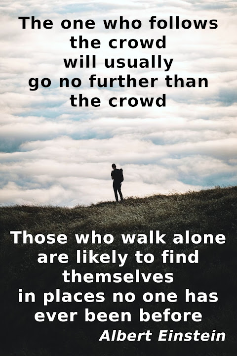 Albert Einstein: The one who follows the crowd will usually go no further than the crowd. Those who walk alone are likely to find themselves in places no one has ever been before