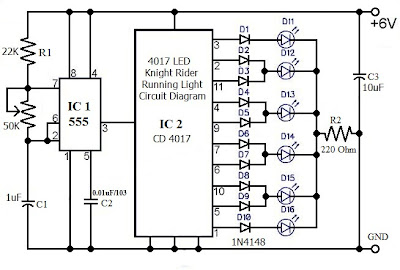  Circuit Diagram  Relay on Led Knight Rider Running Light Circuit Diagram   Hobby Electronics