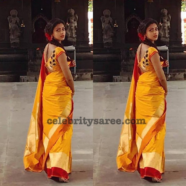 Amala Paul Yellow Silk Saree