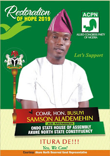 VOTE: Busuyi Alademehin for House of Assembly, Akure North, Ondo State 2019