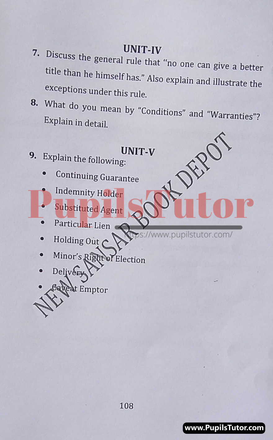 M.D. University LL.B. Special Contracts Second Semester Important Question Answer And Solution - www.pupilstutor.com (Paper Page Number 2)