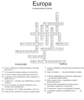 Cruzadinha Europa Conhecimentos Gerais