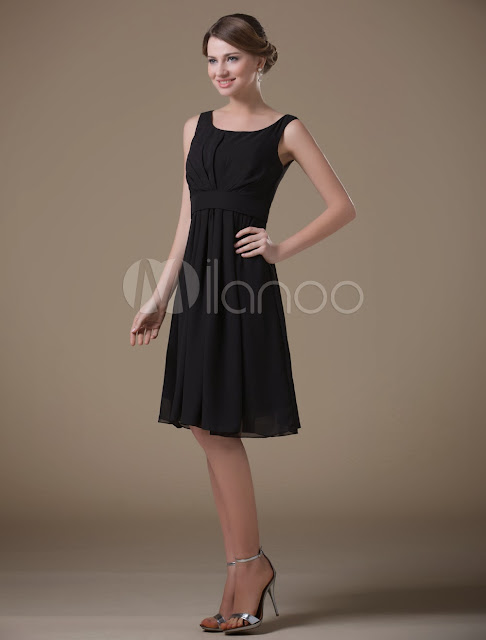 China Wholesale Clothes - Concise Black Chiffon Tea Length Maternity Bridesmaid Dress