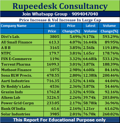 Price Increase & Vol Increase In Large Cap