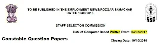 SSC Delhi Constable Question Papers Download PDF - DP SI Question Paper