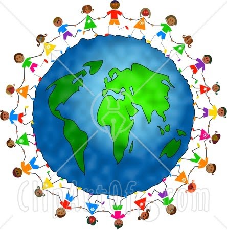 people holding hands around earth. sphere called quot;Earthquot; with
