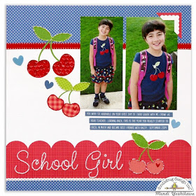 Doodlebug Design Cherry Themed Layout by Mendi Yoshikawa using Stitching with Baker's Twine