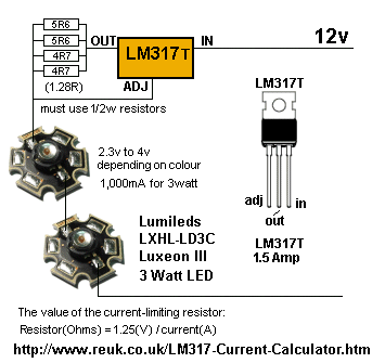 COURANT CONSTANT conduit deux LEDs de 3 watts