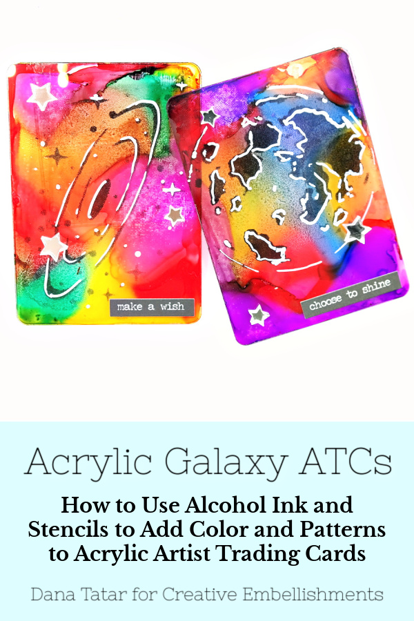 Colorful Alcohol Ink Stenciled Galaxy Artist Trading Card Set