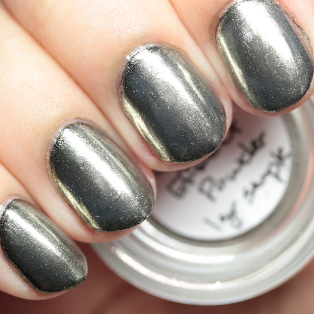 Girly Bits Cosmetics Mirror Chrome Effect Powder over black nail polish
