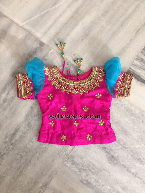 Sky Blue Lehenga with Pink Blouse