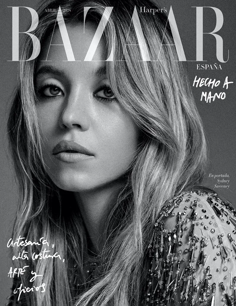 Actress Sydney Sweeney wears Giorgio Armani on Harper’s Bazaar Spain April 2024 cover