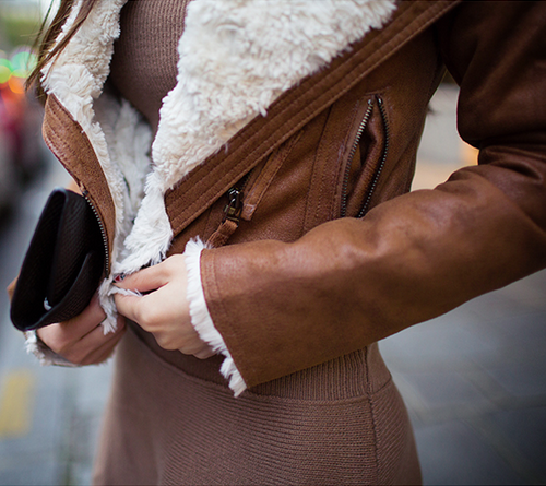 Fur-Lined Faux Leather Jacket