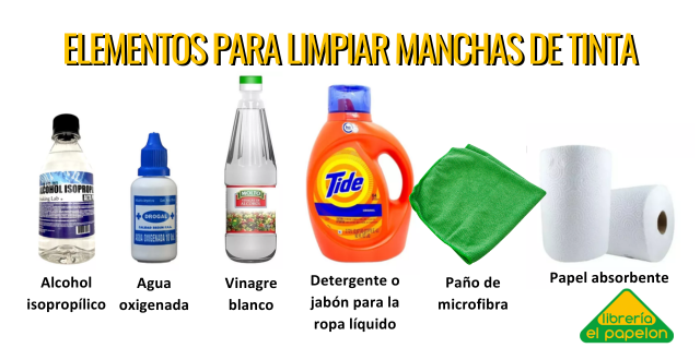 elementos que necesito para limpiar manchas de tinta