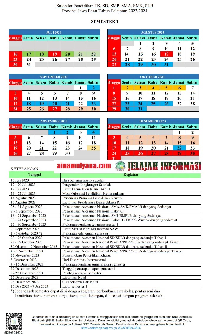 KALDIK Kalender Pendidikan SD SMP SMA SMK SLB di Provinsi Jawa Barat Tahun Pelajaran 2023/2024
