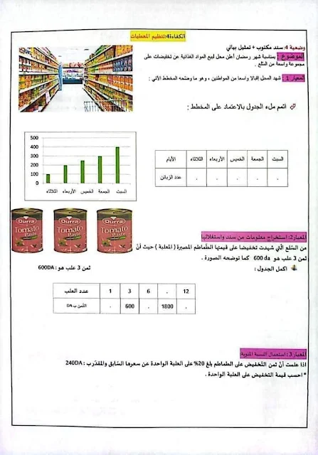 تقييم المكتسبات للسنة الخامسة ابتدائي رياضيات