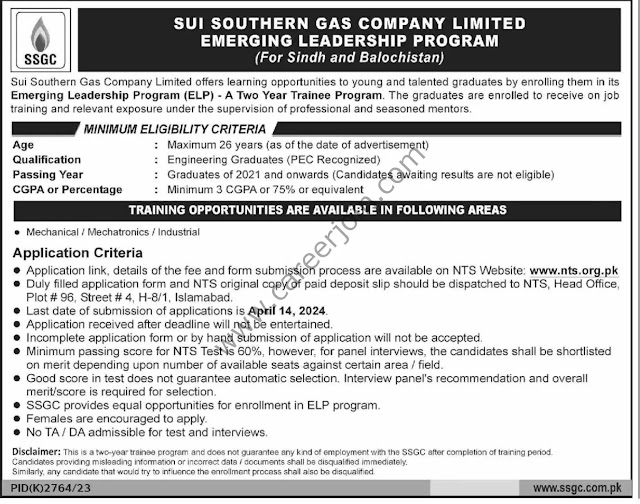 Sui Southern Gas Co SSGC Emerging Leadership Program ELP Sindh / Balochistan April 2024