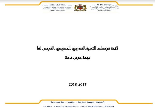 المؤسسات التعليمية الخصوصية المرخص لها بجهة سوس ماسة إلى حدود 30 غشت 2017 برسم الموسم الدراسي 2017/2018