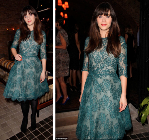 Zooey Deschanel in Monique Lhullier for US GLAMOUR