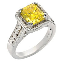 Radiant-cut yellow diamond wedding rings 