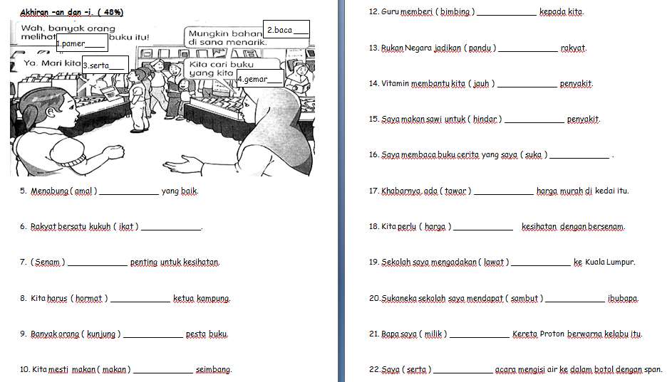 Latihan Imbuhan Akhiran -an dan -i (Tahun 1 - Tahun 2)