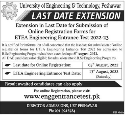 Latest University of Engineering and Technology UET Education Posts Peshawar 2022