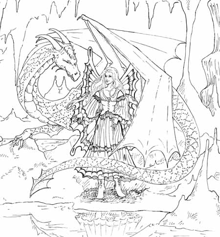 realistic fairy and dragon coloring pages