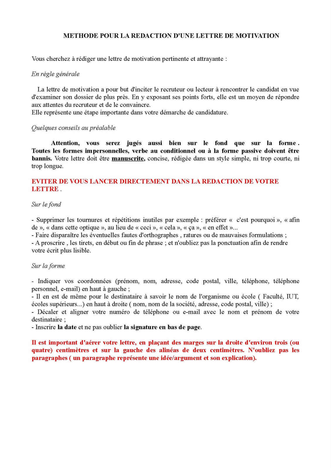 Lpis Cordees: TUTORAT REDACTION D'UNE LETTRE DE MOTIVATION