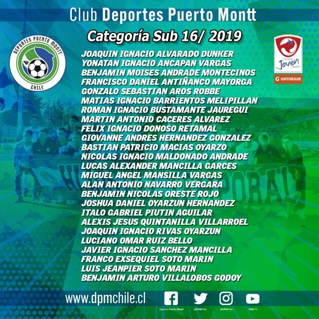 Lista Sub16 Deportivo Puerto Montt, Campeona