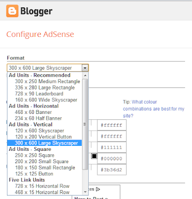 Adsense ad-unit size options now available in Blogger's AdSense gadget - include the wide skyscraper and the 300x15 mobile banner 