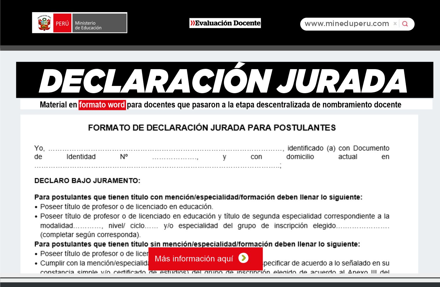 Declaración Jurada en Formato Word | Etapa Descentralizada | Nombramiento  docente ~ Ministerio de Educación del Perú