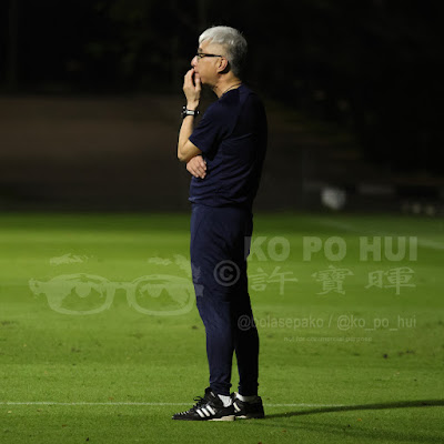 Singapore National Coach Tsutomu Ogura at a Lions training session at Kallang Football Hub