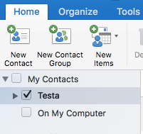 Outlook account from the contact view