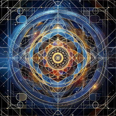 A geometric pattern of nested circles and proportions symbolizing the spiritual “pre-code” of human genetic design, inspired by Qur’anic verses and Divine Names, representing the intersection of sacred geometry and genetic spirituality.