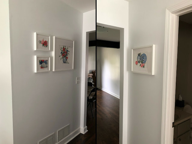 framed wallpaper art in hallway