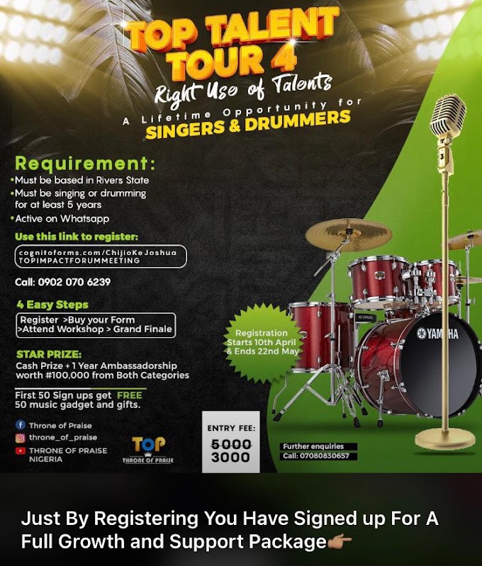 THIS IS  A LIFETIME OPPORTUNITY FOR SINGERS AND DRUMMERS_ Top Talent Tour 4
