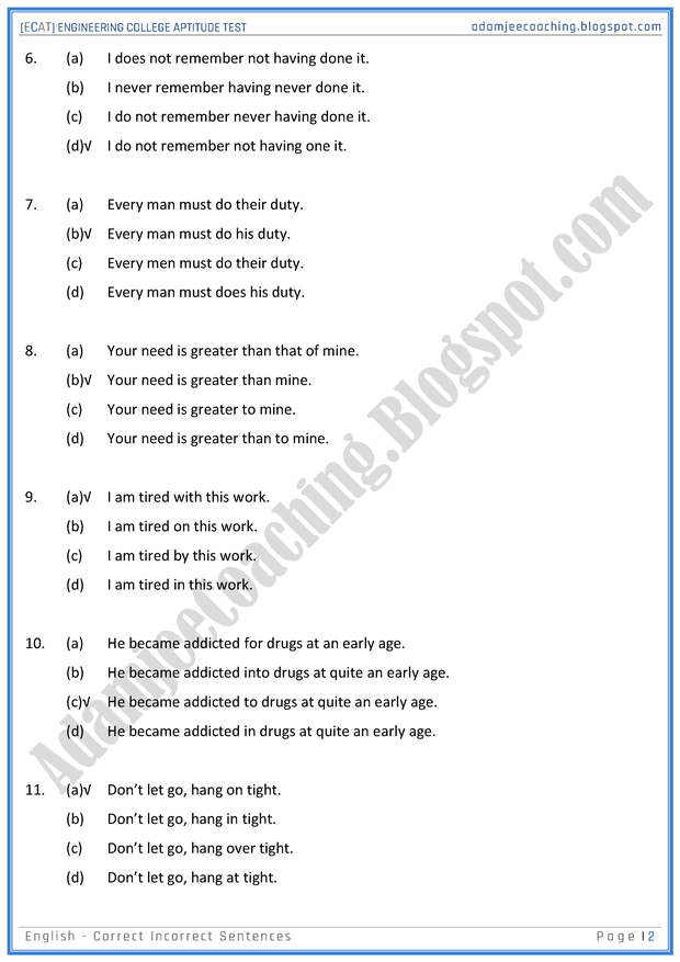 ecat-english-correct-incorrect-sentences-mcqs-for-engineering-college-entry-test