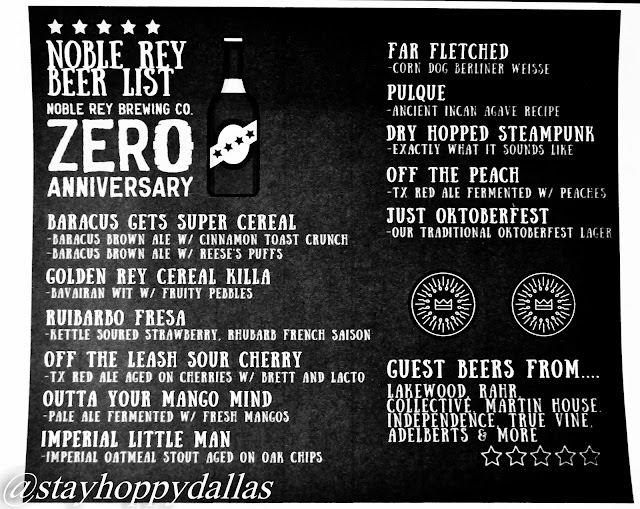 Noble Rey Brewing Zero Anniversary Tap List