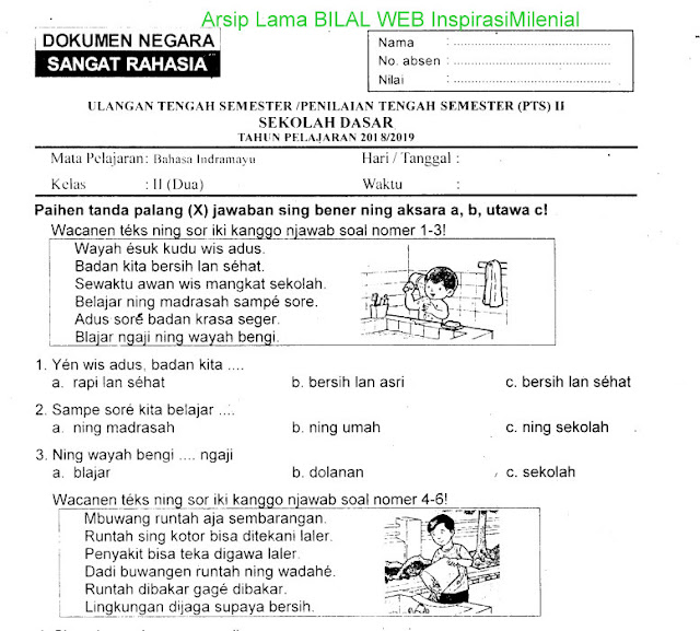 Download Soal Penilaian Tengah Semester (PTS) Genap Bahasa Indramayu Kelas 2 SD Terbaru Tahun 2019 Gratis