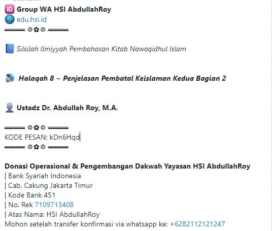 Halaqah 8 ~ Penjelasan Kitab Nawaqidul Islam Pembatal Keislaman Kedua Bagian 02