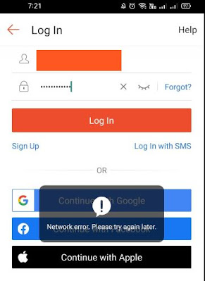 Shopee Network Error During Login